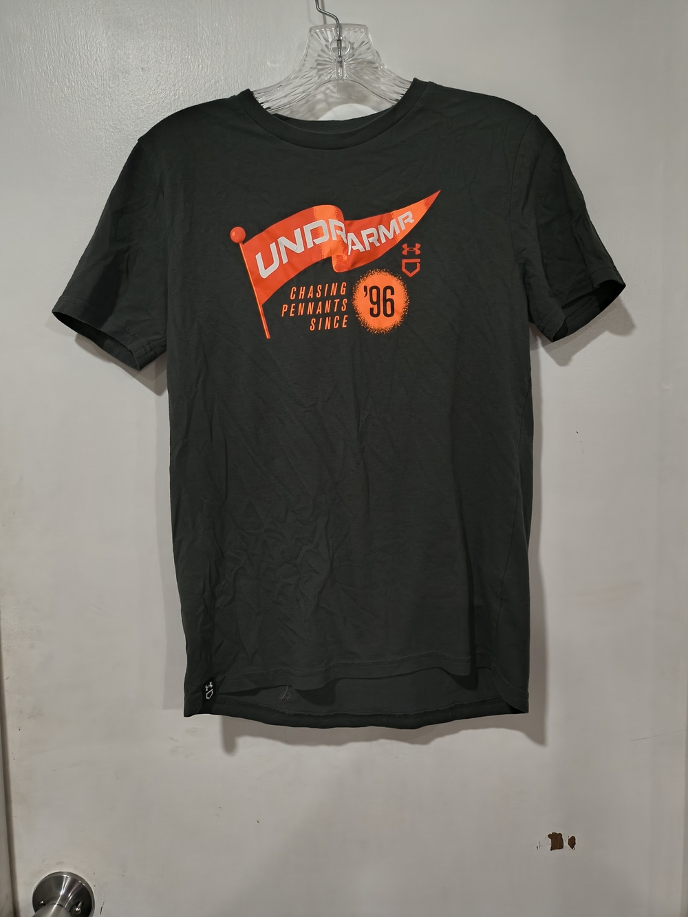 Under Armour Boys Charcoal Graphic Tee with Orange Logo YLG